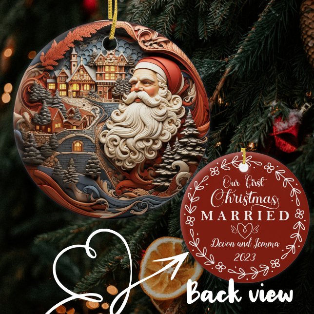 Personalised Our First Christmas, Newlyweds Santa  Ceramic Ornament (Creator Uploaded)