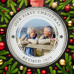 Personalised Our First Christmas Retired Photo Metal Ornament<br><div class="desc">Personalise this ornament with favourite photo of your retirement to create a keepsake ornament to hang on your tree.</div>