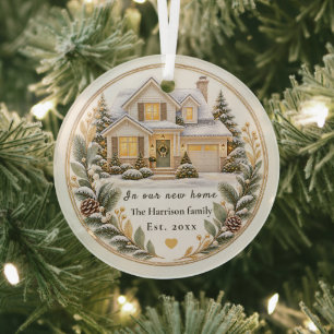 Personalised Our First Home Ornament, New Home K Glass Tree Decoration