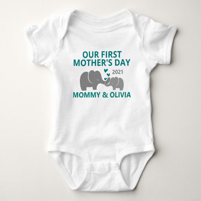 Personalised Our First Mother's Day Baby Name Baby Bodysuit (Front)