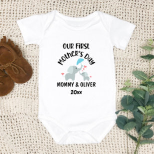 Personalised Our First Mother's Day Elephants 2024 Baby Bodysuit