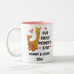 Personalised Our First Mother's Day Giraffe 2025 Two-Tone Coffee Mug