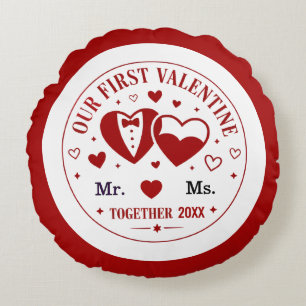Personalised "Our First Valentine" Mr. & Ms.  Round Cushion