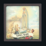 Personalised Our Lady of Fatima Rosary Jewellery Gift Box<br><div class="desc">This is a beautiful traditional vintage image of Our Lady of Fatima,  Our Lady of the Rosary with the Fatima children,  Lucia,  Jacinta & Francisco,  Sheep,  and the Basilica at Fatima in the distance.</div>