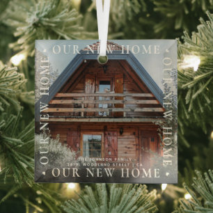 Personalised 'Our New Home' Modern Photo Glass Tree Decoration