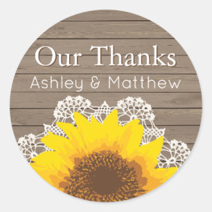 Personalised Our Thanks Sunflower & Lace Classic Round Sticker