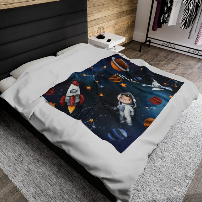 Personalised Outer Space Astronaut Shuttle  Fleece Blanket (Outer Space Astronaut Boy Custom Sherpa Blanket)