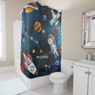 Personalised Outer Space Astronaut Shuttle Shower Curtain