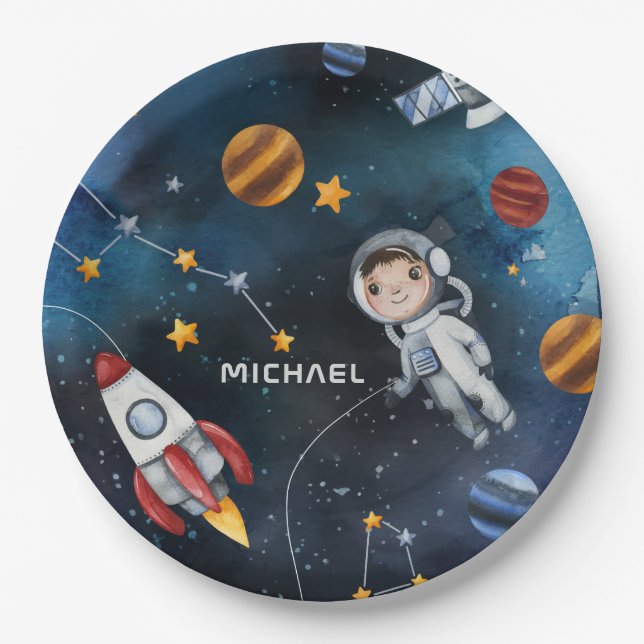 Personalised Outer Space Astronaut Shuttle Travel Paper Plate (Front)