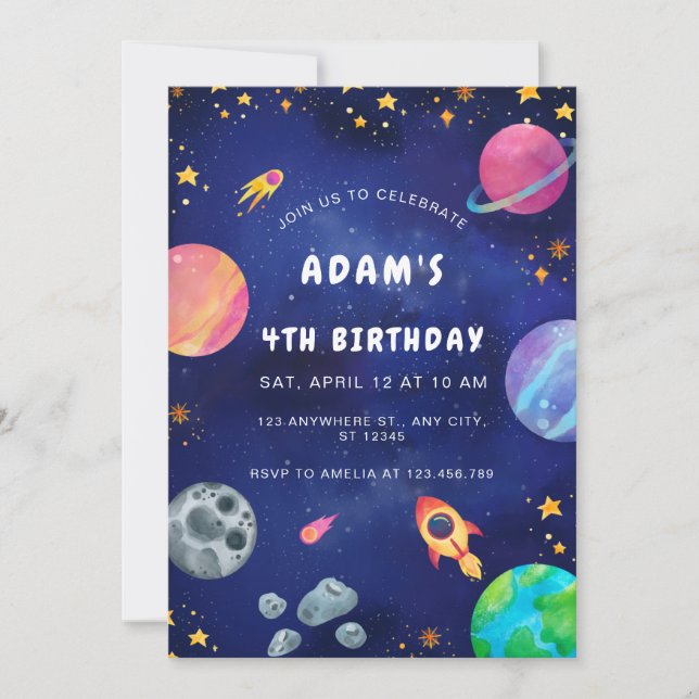 Personalised Outer Space Birthday Invitation (Front)