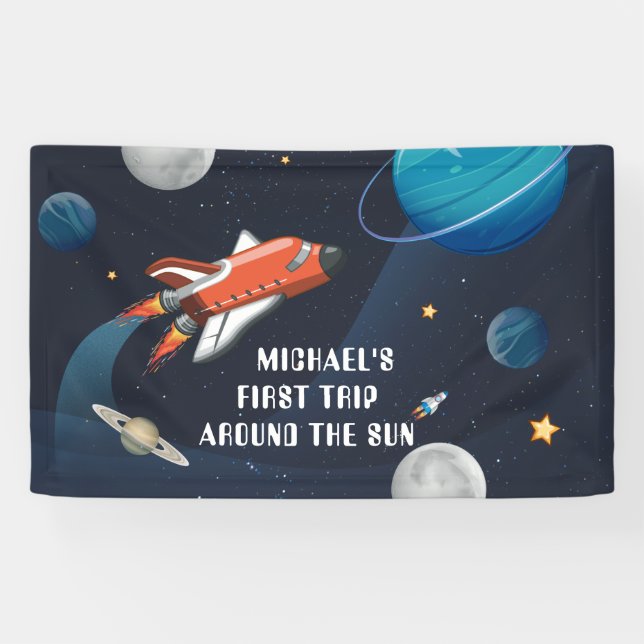 Personalised Outer Space First Birthday In Galaxy Banner (Horizontal)