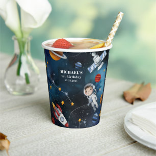 Personalised Outer Space Illustration 1st Birthday Paper Cups