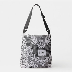 Personalised Over-all Floral Lace B&W Tote Bag