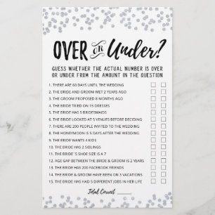 Personalised Over or Under Bridal Shower game