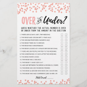 Personalised Over or Under Bridal Shower game