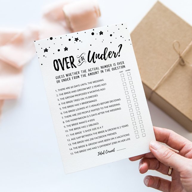 Personalised Over or Under Bridal Shower game Card (Creator Uploaded)