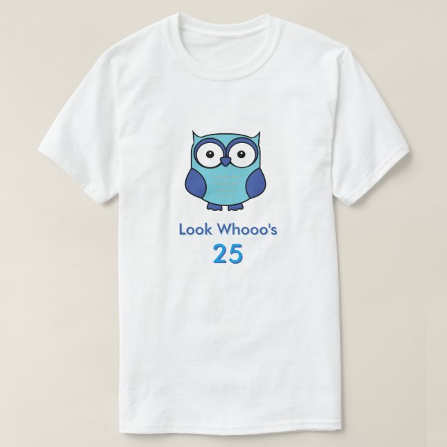 Personalised Owl Birthday Blue T-Shirt (Design Front)