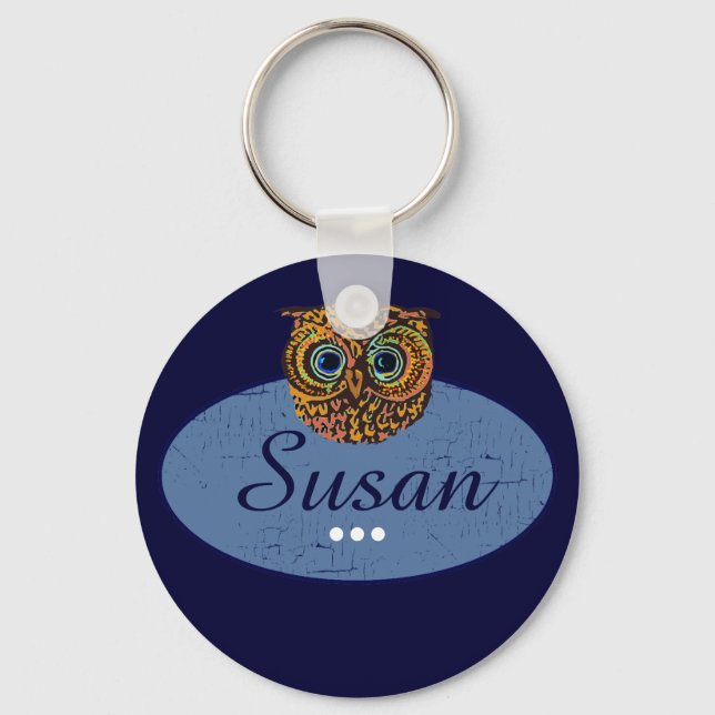 personalised owl blue key ring (Front)