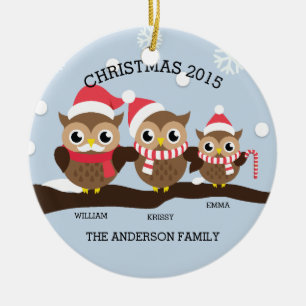 Personalised Owl Family Of 3 Christmas Ceramic Ornament