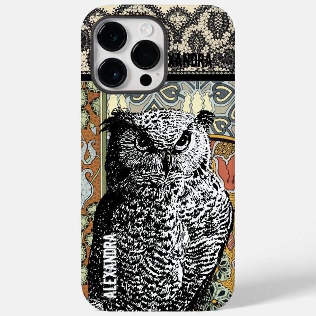 Personalised Owl Floral Warm Earth Tones Damask Case-Mate iPhone Case (Back)