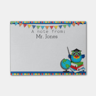 Personalised Owl on Books Teachers Post It Notes