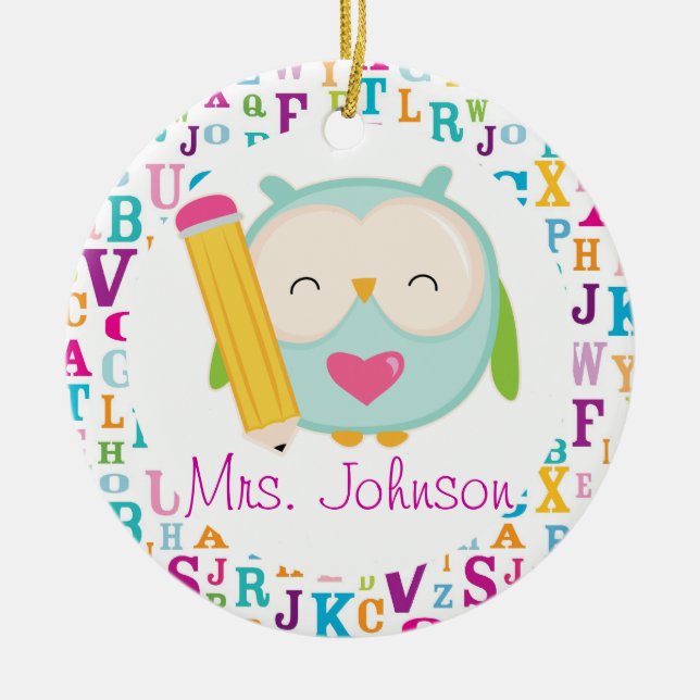Personalised Owl School Teacher Ornament (Front)