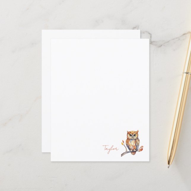 Personalised Owl Stationery (Front/Back In Situ)