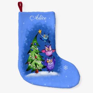 Personalised owls christmas tree small christmas stocking