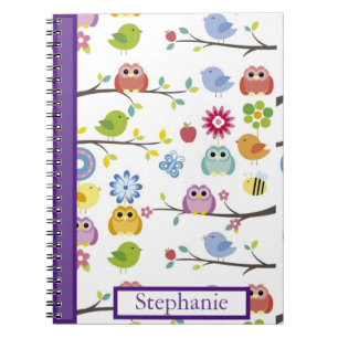 Personalised Owls Cute Simple Modern Name Notebook