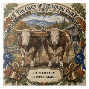 Personalised Oxen of Fryeburg Fair Maine Ceramic Tile