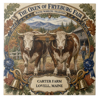 Personalised Oxen of Fryeburg Fair Maine Ceramic Tile