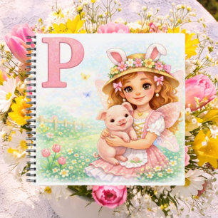 Personalised P Pig Gift for Girls Notebook