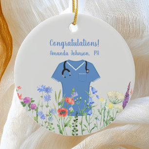 Personalised PA Physician Assistant Blue Scrubs Ceramic Ornament