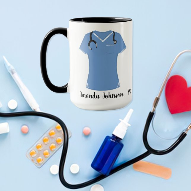 Personalised PA Physician Assistant Blue Scrubs Mug (Creator Uploaded)