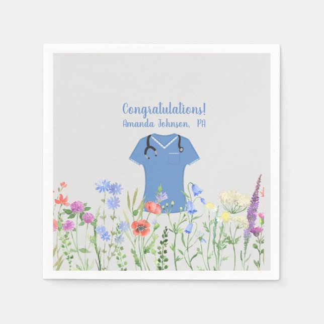 Personalised PA Physician Assistant Blue Scrubs Napkin (Front)