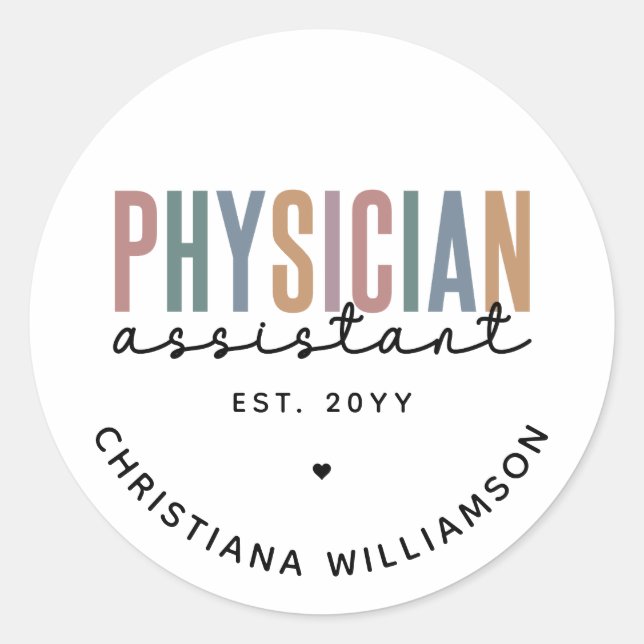 Personalised PA Physician Assistant Graduation Classic Round Sticker (Front)