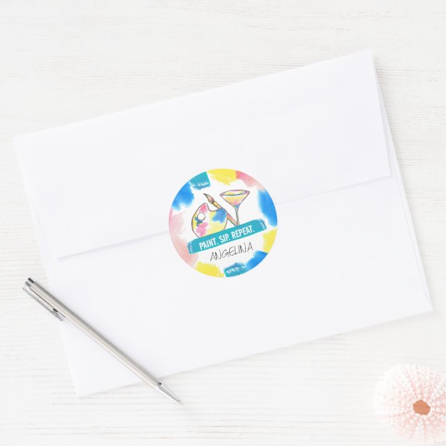 Personalised Paint and Sip Birthday Painting Party Classic Round Sticker (Envelope)