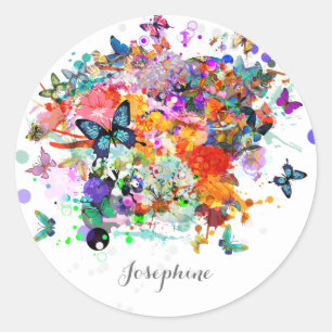 Personalised Paint splash Butterflies Pop Art Classic Round Sticker