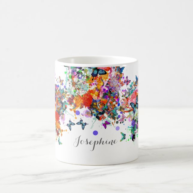 Personalised Paint splash Butterflies Pop Art Coffee Mug (Center)