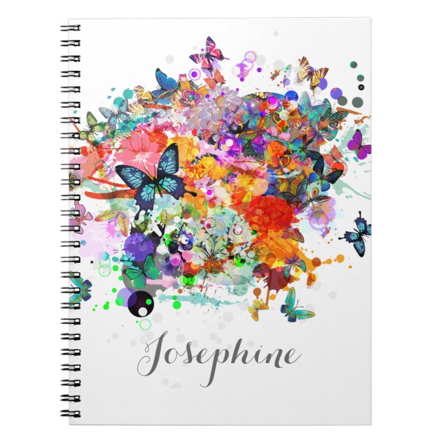 Personalised Paint splash Butterflies Pop Art Notebook (Front)