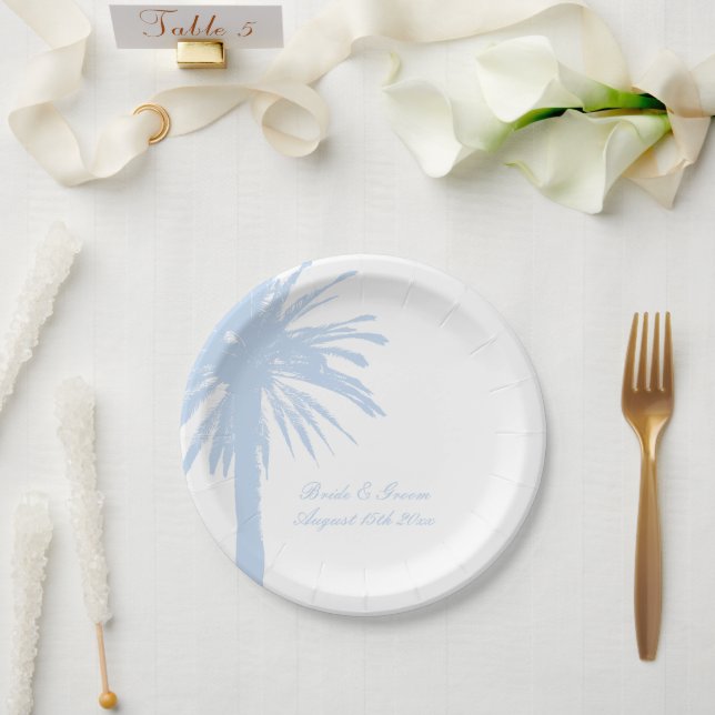 Personalised pale blue beach wedding party plates (Wedding)