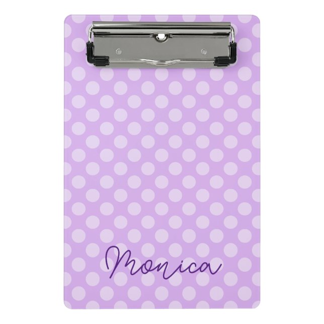 Personalised Pale Lavender Polka Dot Mini Clipboard (Front)