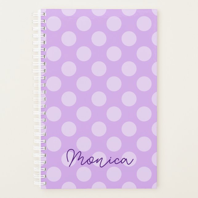 Personalised Pale Lavender Polka Dot Planner (Front)