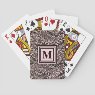 Personalised Pale Pink Botanical Pattern Monogram Playing Cards