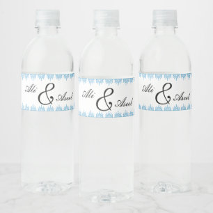 Personalised Palestinian Tatreez Print In Blue Water Bottle Label