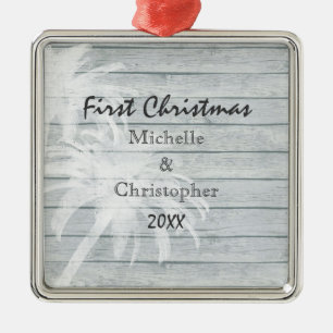 Personalised Palm Trees ~ Wood Beach 1st Christmas Metal Ornament