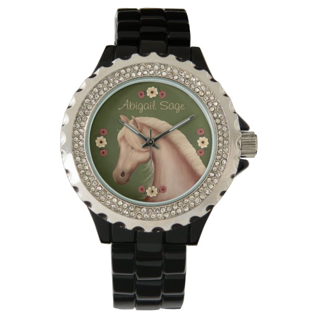 Personalised Palomino Horse Rhinestone Watch (Front)