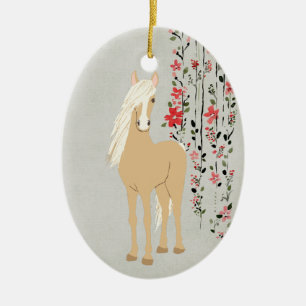 Personalised Palomino Pony and Flowers Horse Ceramic Ornament