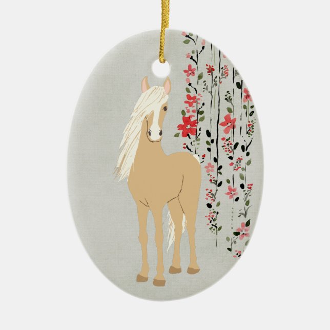 Personalised Palomino Pony and Flowers Horse Ceramic Ornament (Front)