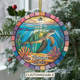 Personalised Panama Ornament, Sea Turtle Ceramic Ornament
